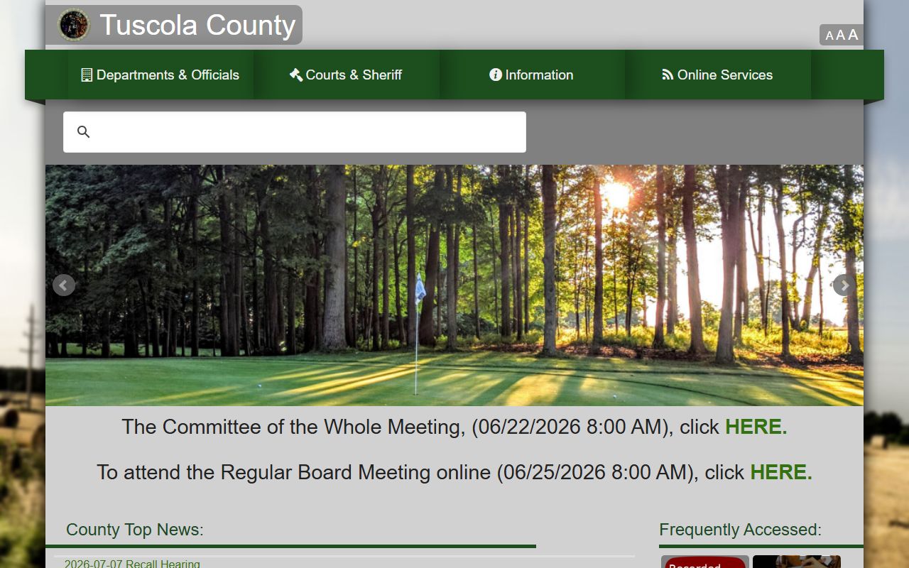 Tuscola County court records access on the county homepage