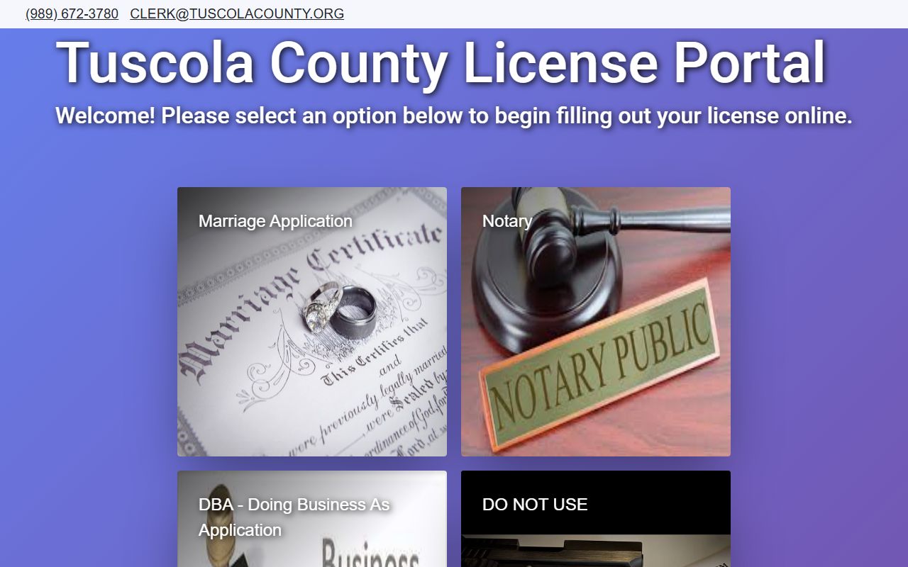 Tuscola County marriage license application portal