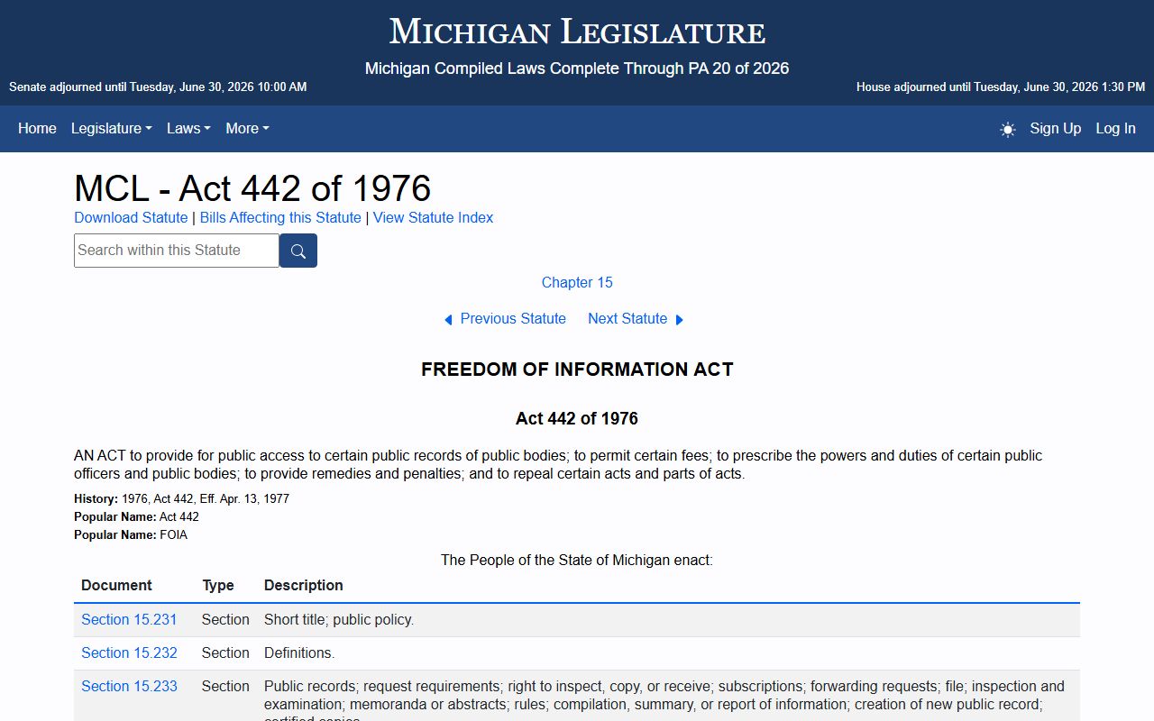 Tuscola County Clerk records requests under the Michigan Freedom of Information Act