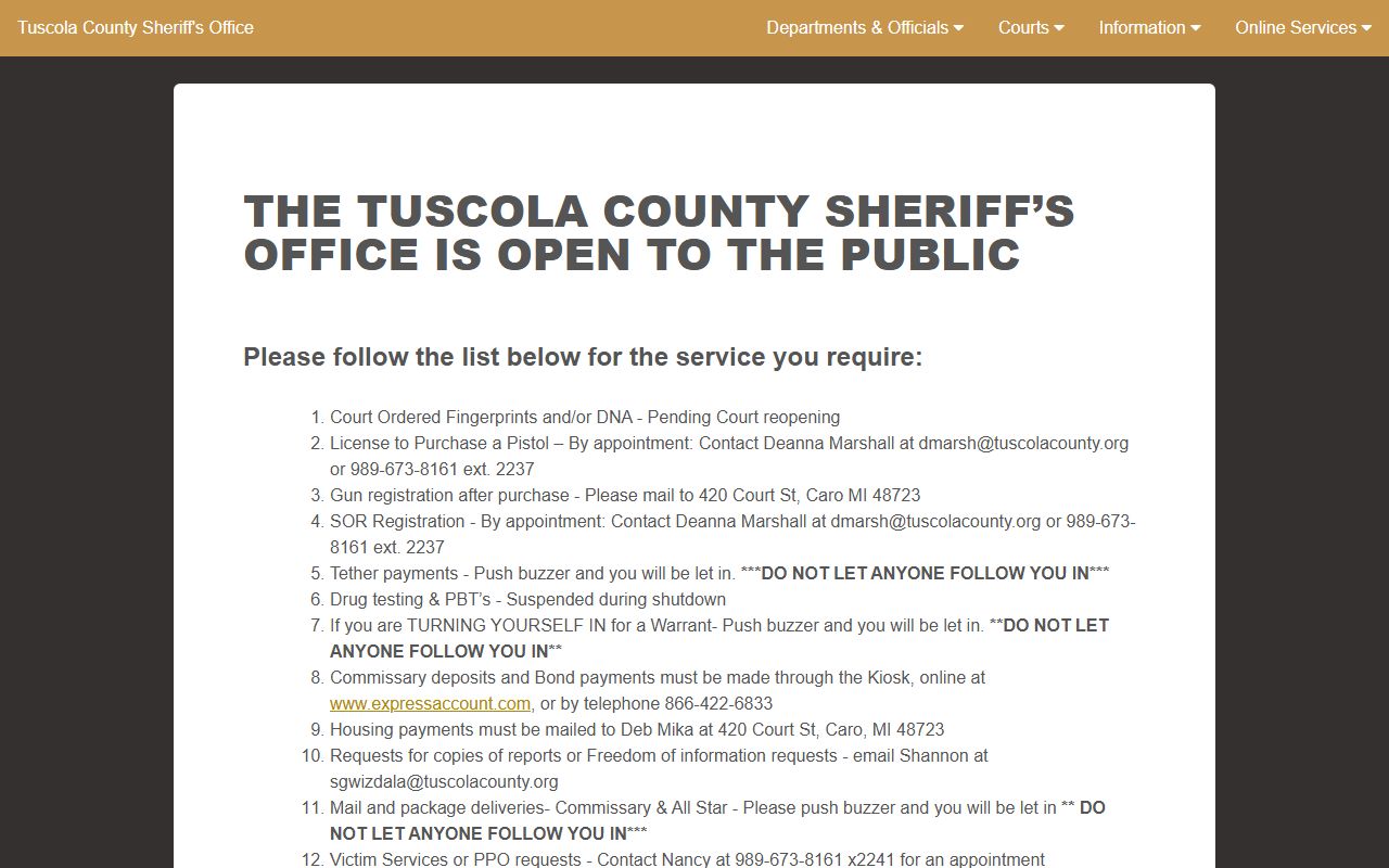 Tuscola County Sheriff's Office and jail records counter