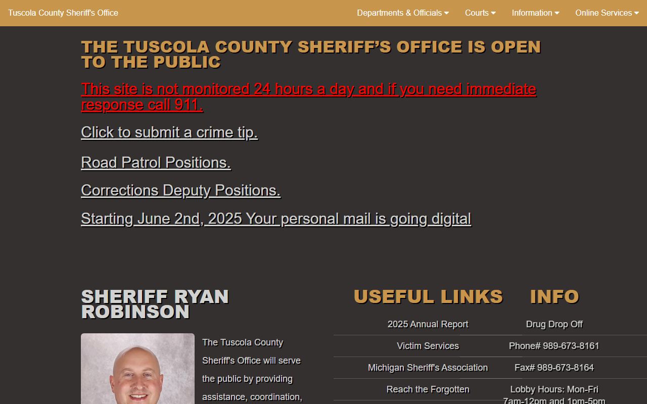 Tuscola County Sheriff's Office page used to check warrant records