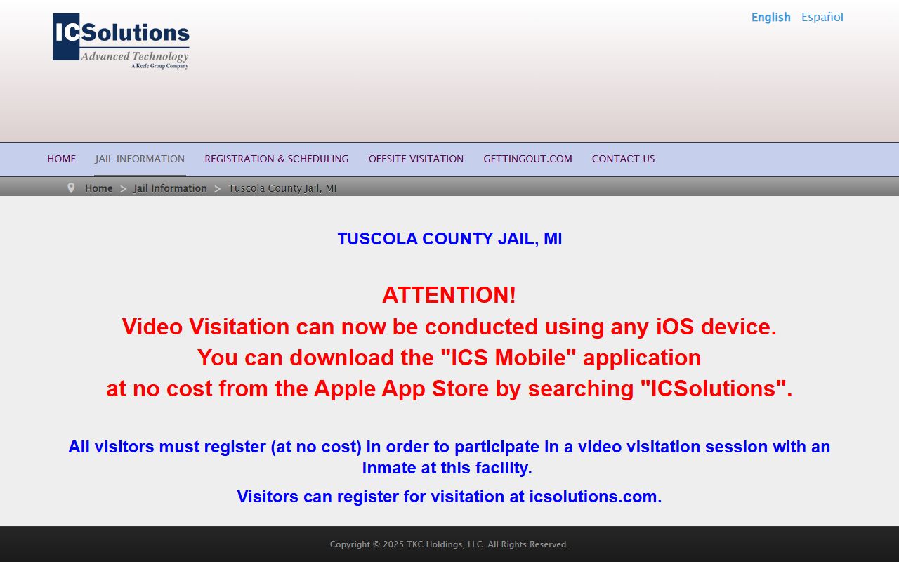 Tuscola County jail visitation scheduling through ICSolutions video system
