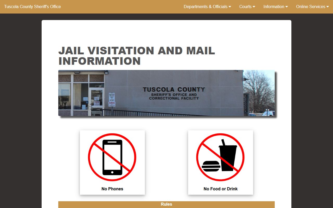 Tuscola County jail visitation rules and video terminal lobby